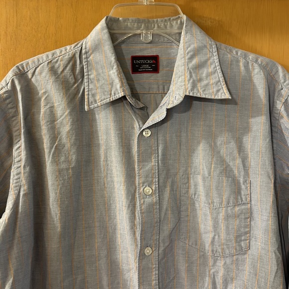 Untuckit Men’s Pinstripe Button Down Shirt Cotton Blue Size Large - Picture 2 of 11